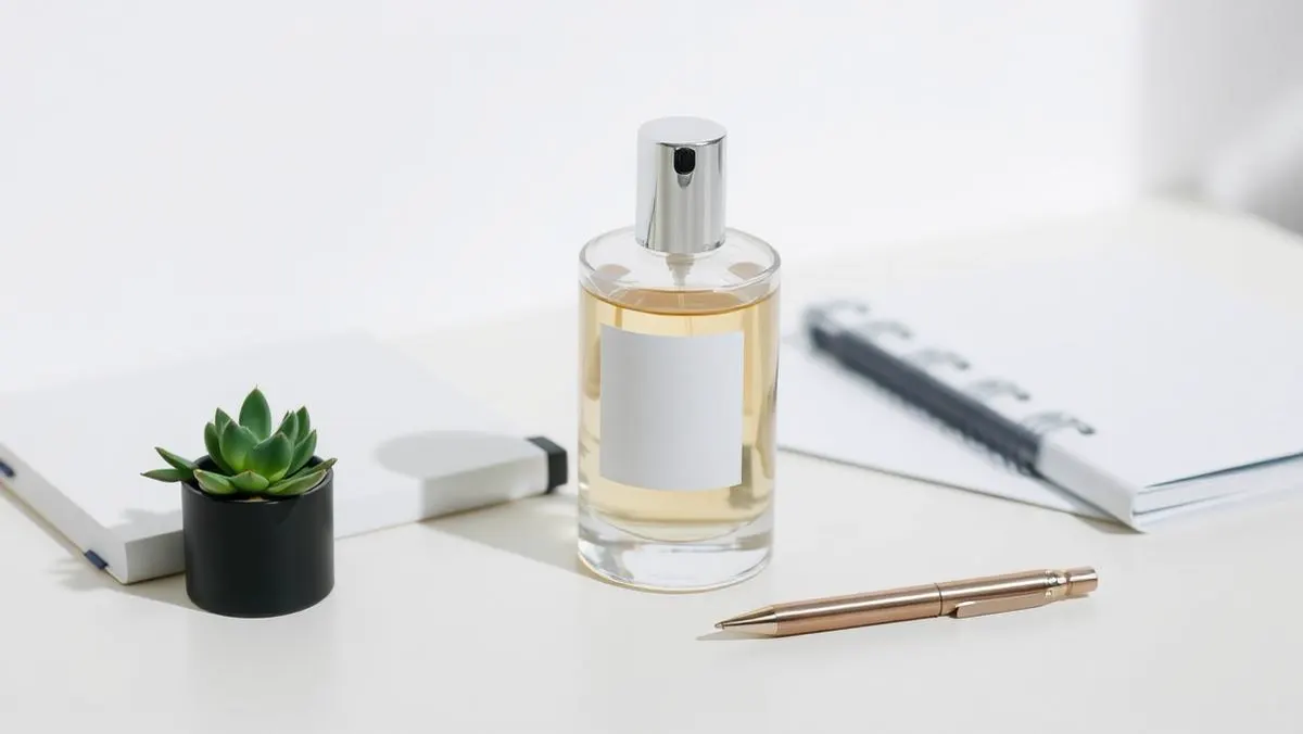 Minimal perfume bottle styled for a formal occasion